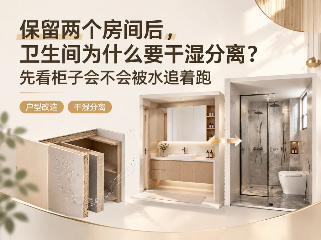 保留两个房间后,卫生间为什么要干湿分离?先看柜子会不会被水追着跑