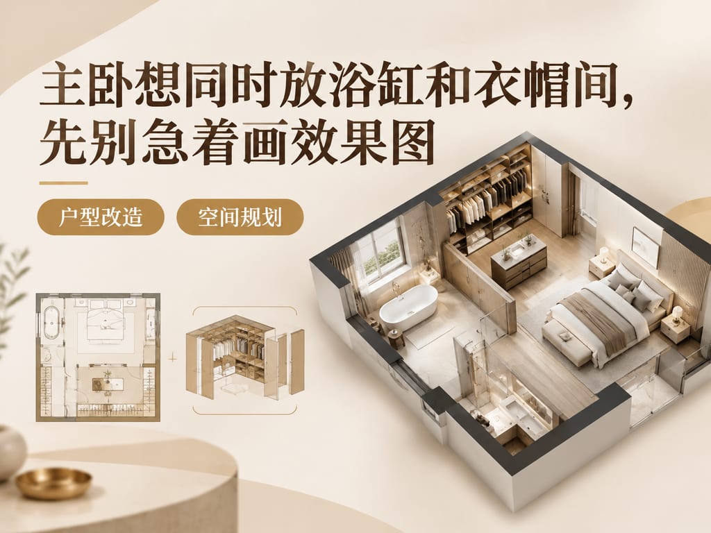 主卧想同时放浴缸和衣帽间,先别急着画效果图