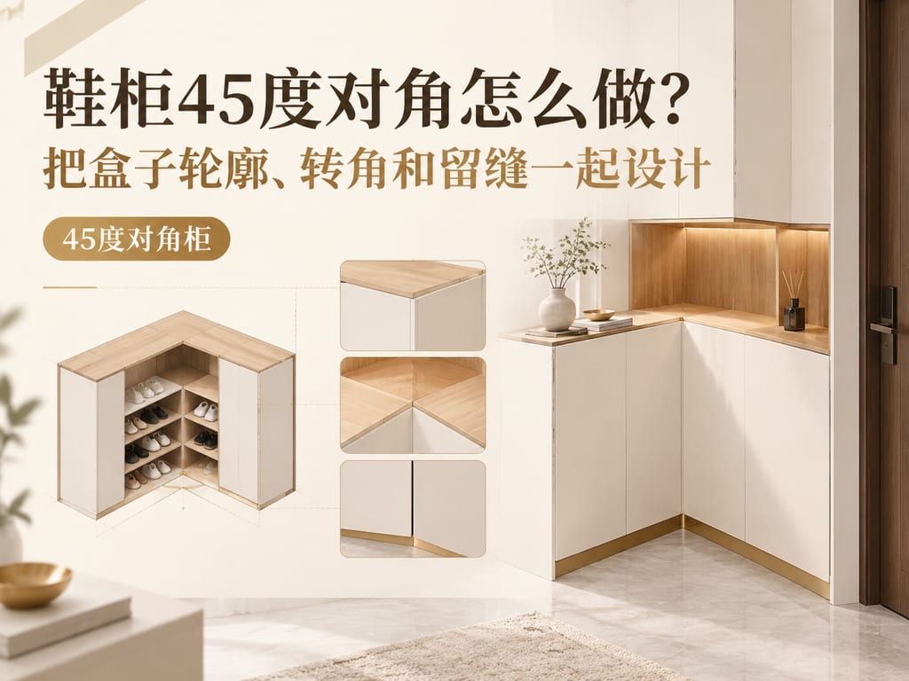 鞋柜45度对角怎么做?把盒子轮廓、转角和留缝一起设计