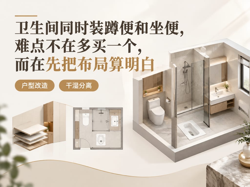 卫生间同时装蹲便和坐便,难点不在多买一个,而在先把布局算明白