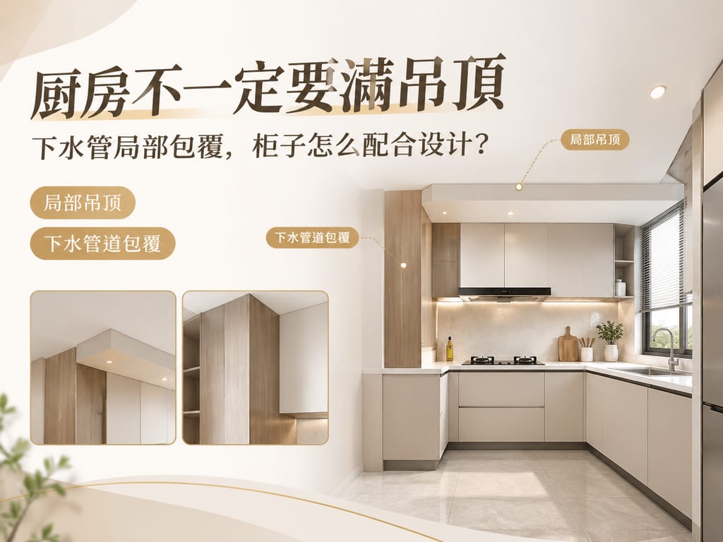 厨房不一定要满吊顶:下水管局部包覆,柜子怎么配合设计?