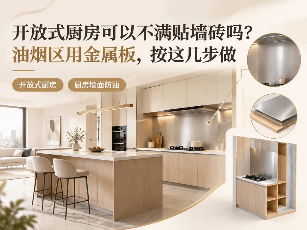 开放式厨房可以不满贴墙砖吗?油烟区用金属板,按这几步做