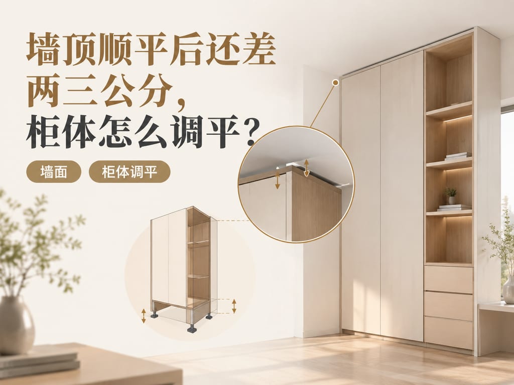 墙顶顺平后还差两三公分,柜体怎么调平?