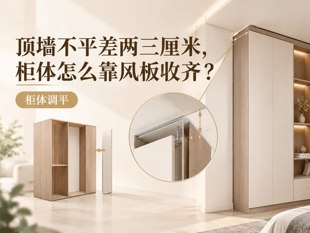 顶墙不平差两三厘米,柜体怎么靠风板收齐?