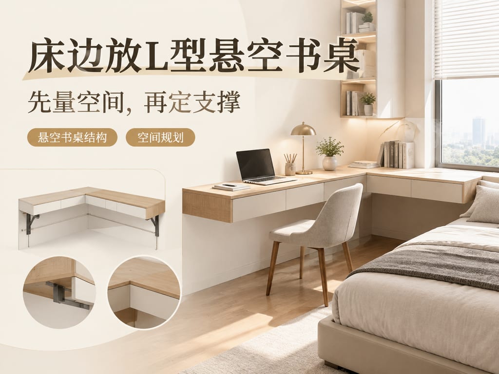 床边放L型悬空书桌:先量空间,再定支撑